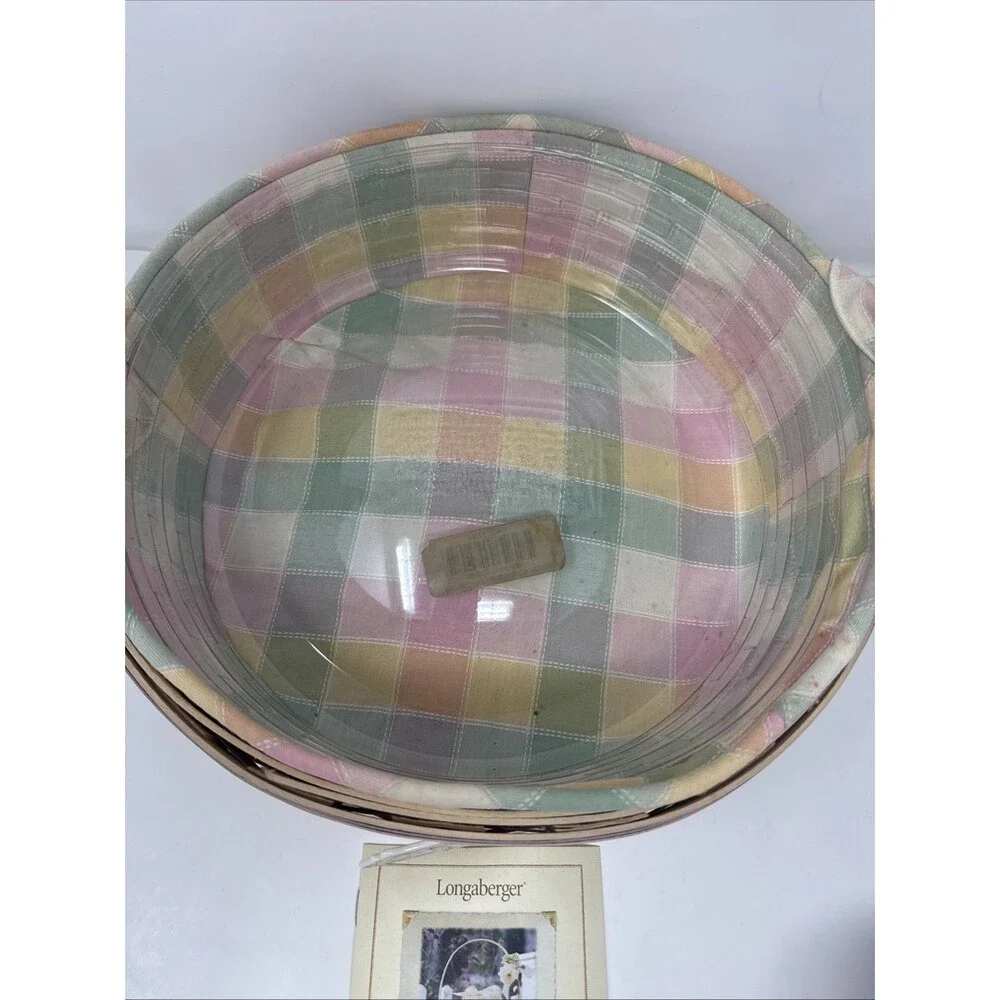 Longaberger 2001 Easter Basket Whitewashed w/Liner,  Protector & Bows, tie on